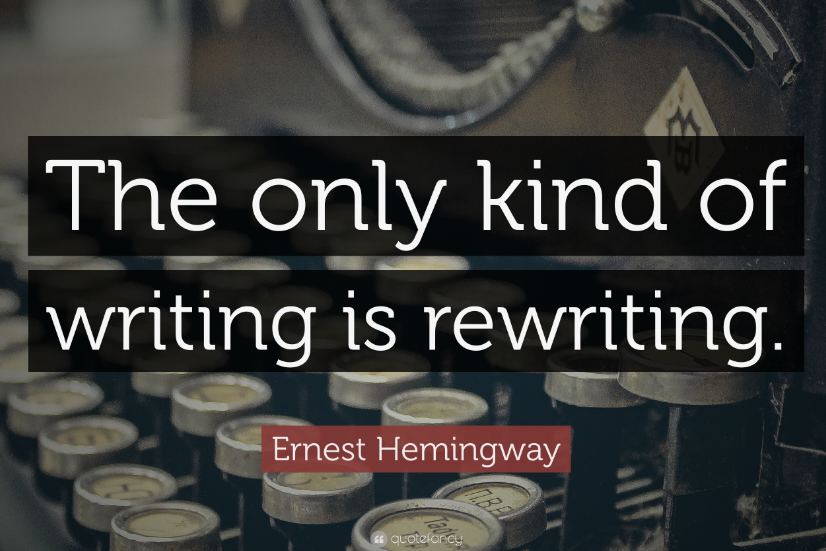 type writer with Hemmingway quote on Rewriting